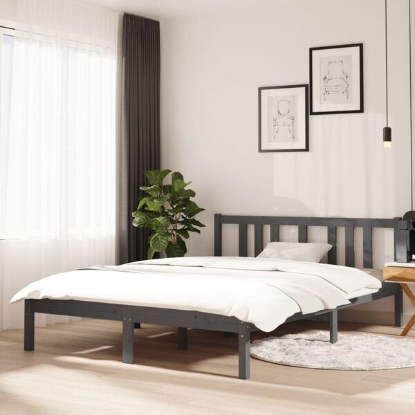 vidaXL Bed Frame without Mattress Grey Solid Wood 135x190 cm Double Double