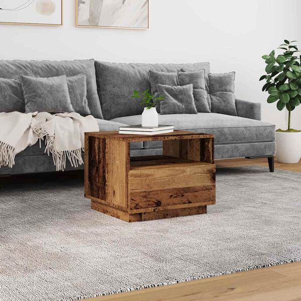 vidaXL Coffee Table with LED Lights Old Wood 50x49x40 cm