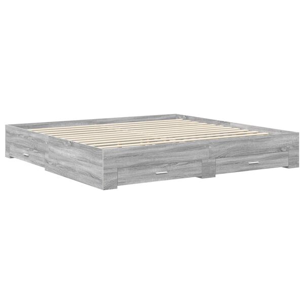 vidaXL Bed Frame with Drawer Grey Sonoma 200 x 200 cm Engineered Wood