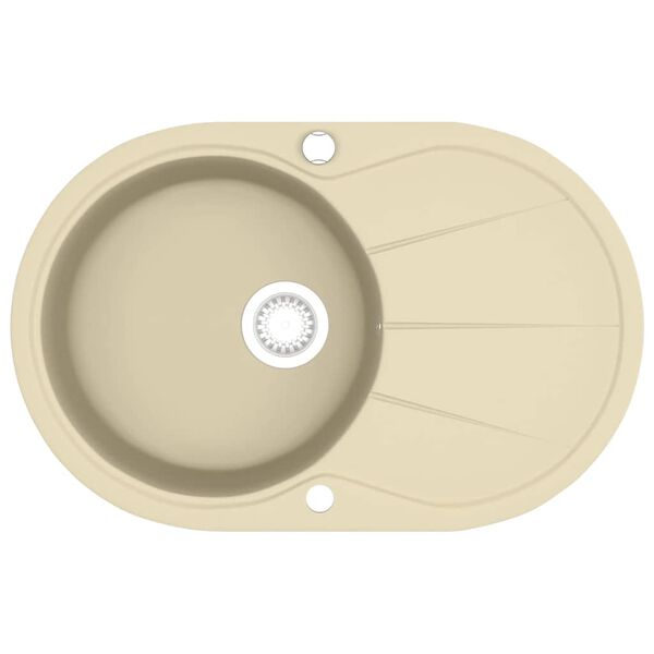 vidaXL Granite Kitchen Sink Single Basin Oval Beige