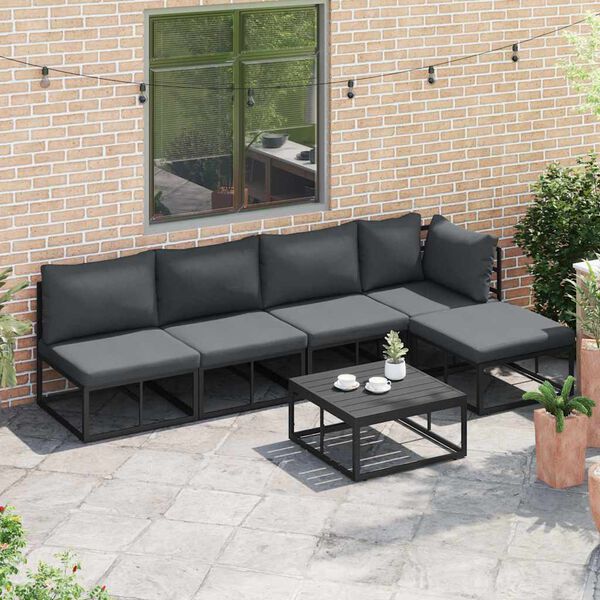 vidaXL Garden Sofa Set with Cushion 5 pcs Black Aluminium