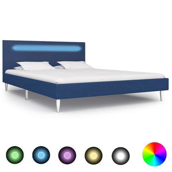 vidaXL Bed Frame with LED without Mattress Blue Fabric 135x190 cm Double