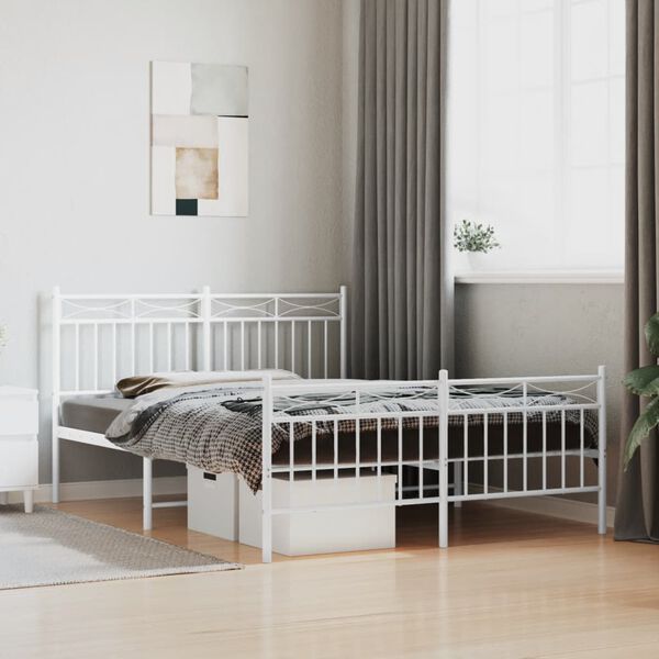 vidaXL Metal Bed Frame without Mattress with Footboard White 140x190cm