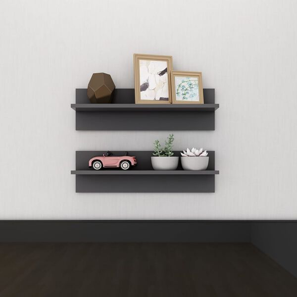 vidaXL Wall Shelf 2 pcs Grey 60x11.5x18 cm Engineered Wood
