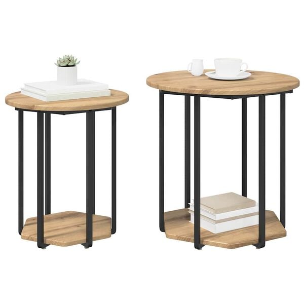 vidaXL Side Table Set with Shelf 2 pcs Brown