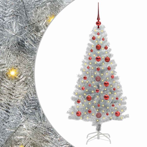 vidaXL Christmas Tree with 150 LEDs with Stand Silver 120 cm PET
