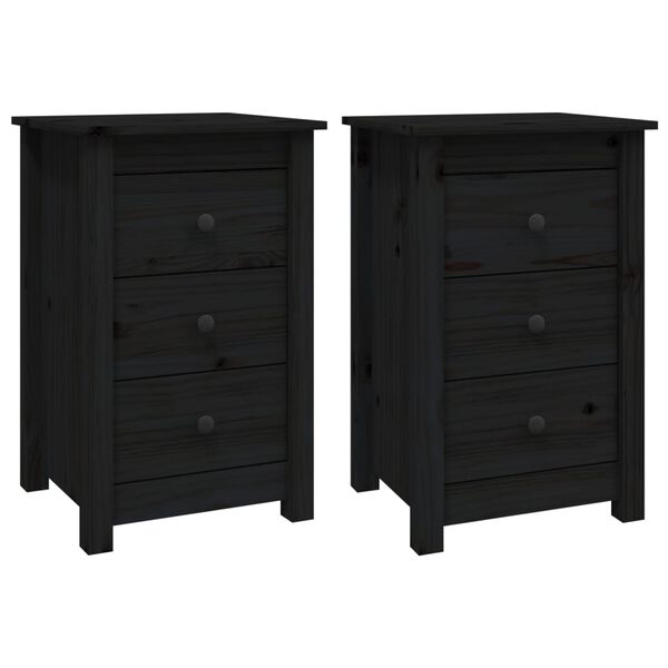 vidaXL Bedside Cabinets 2 pcs Black 40x35x61.5 cm Solid Wood Pine