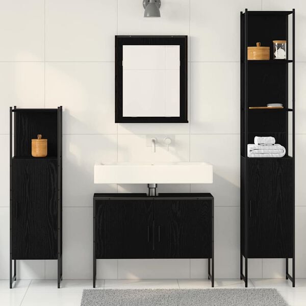 vidaXL Bathroom Furniture Set with Shelf 4 pcs Black Engineered wood