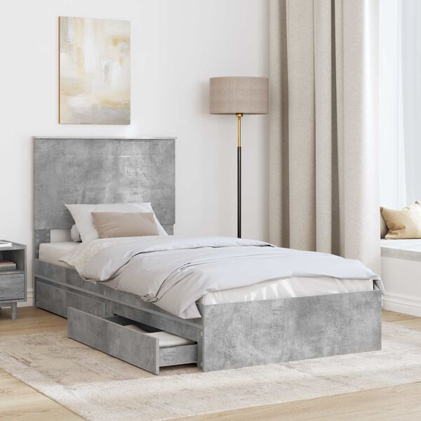 vidaXL Storage Bed Concrete Grey 90 x 190 cm Engineered Wood