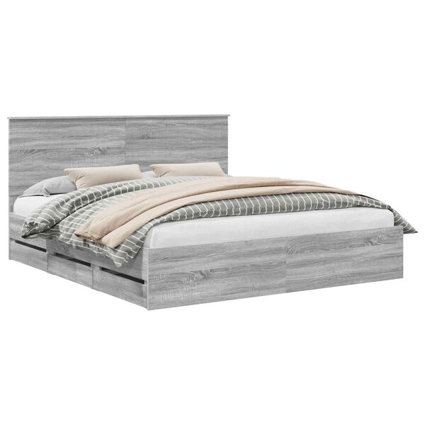 vidaXL Bed Frame with Drawer Grey Sonoma 180 x 200 cm Engineer Wood
