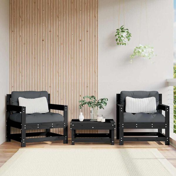 vidaXL Garden Chairs with Cushions 2 pcs Black Solid Wood Pine