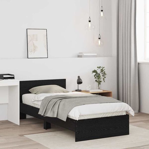 vidaXL Bed Frame with Headboard Black Oak 75 x 190 cm Engineered Wood