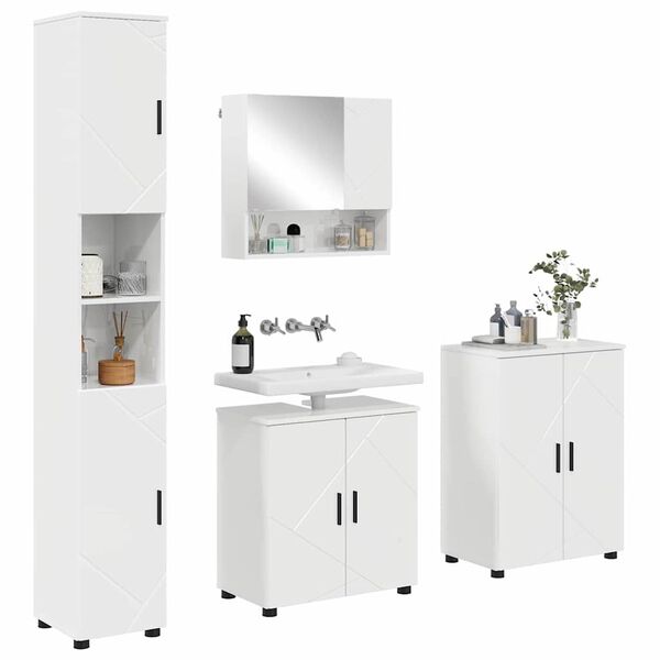 vidaXL Bathroom Furniture Set Wall-mounted 4 pcs High Gloss White