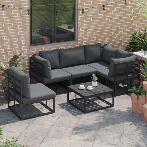 vidaXL Garden Sofa Set with Cushion 5 pcs Black Aluminium