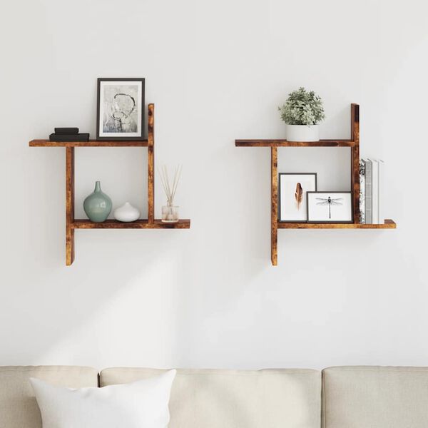 vidaXL Wall Shelves 2 pcs Smoked Oak 50x12x50 cm Engineered Wood