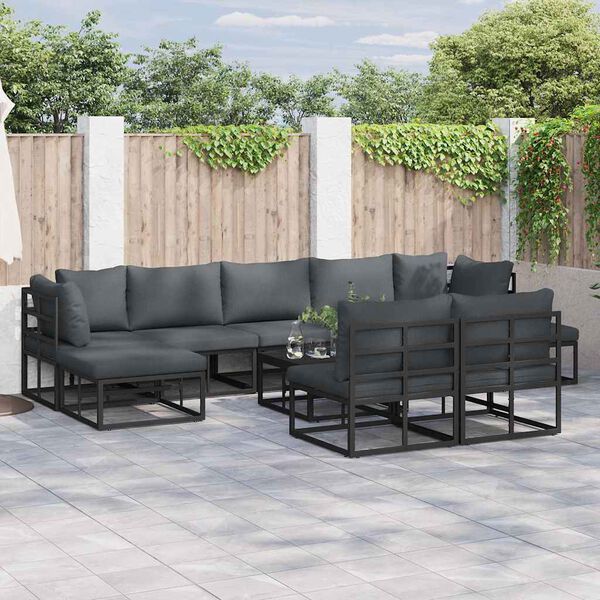 vidaXL Garden Sofa Set with Cushion 9 pcs Black Aluminium