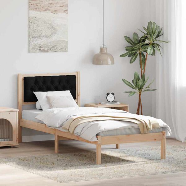 vidaXL Bed Frame with Headboard Black 75 x 190 cm Solid Pine Wood
