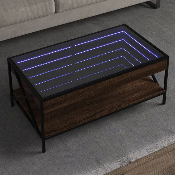 vidaXL Coffee Table with Infinity LED Brown Oak 90x50x38 cm