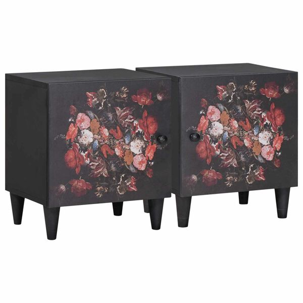 vidaXL Bedside Cabinet with Door 2 pcs Black 40 x 33 x 46 cm