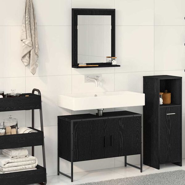 vidaXL Bathroom Furniture Set Wall-mounted 2 pcs Black Engineered wood