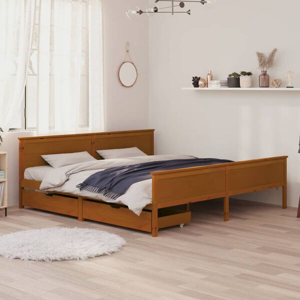 vidaXL Bed Frame without Mattress Honey Brown Solid Wood 200x200 cm