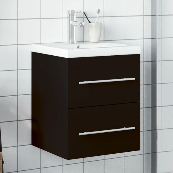 vidaXL Bathroom Sink Cabinet with Built-in Basin Black