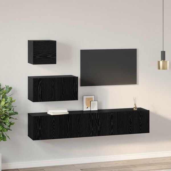 vidaXL TV Cabinet Set Wall-mounted 3 pcs Black Oak Engineered Wood