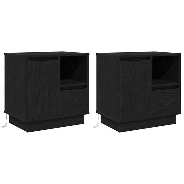 vidaXL Bedside Cabinet with Drawer 2 pcs Black Oak 50 x 34.5 x 50 cm