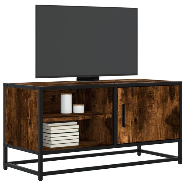 vidaXL TV Cabinet Smoked Oak 80x34.5x40 cm Engineered Wood and Metal