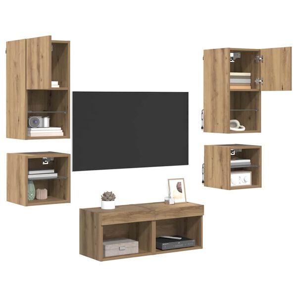 vidaXL TV Wall Units 8 pcs Artisan Oak Engineered Wood