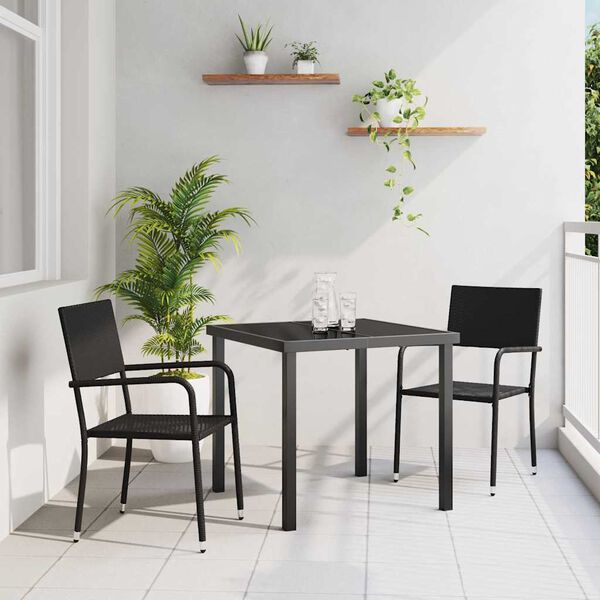 vidaXL Garden Dining Set with Cushion 3 pcs Black Poly Rattan