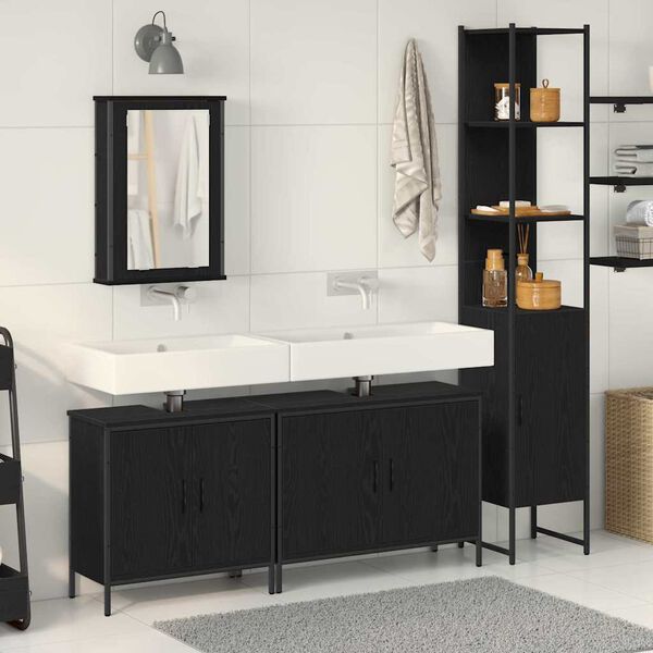 vidaXL Bathroom Furniture Set with Shelf 4 pcs Black Engineered wood