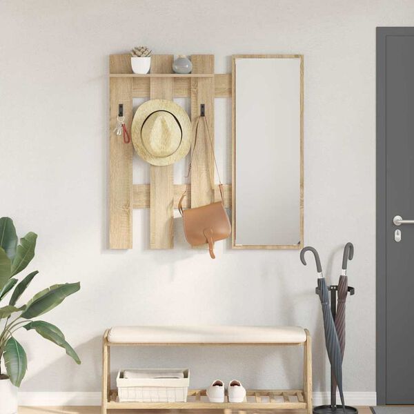 vidaXL Wall-Mounted Coat Rack with Mirror Sonoma Oak 100 x 10 x 100 cm