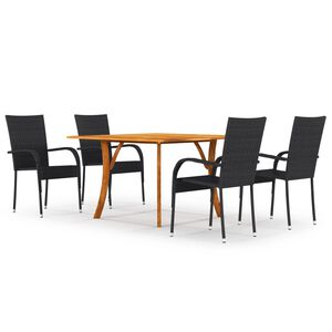 vidaXL Dining Set | Black | Solid Acacia wood | Medium | Stackable
