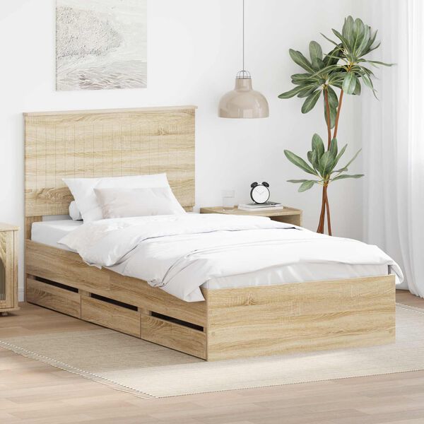 vidaXL Bed Frame with Drawer Sonoma Oak 100 x 200 cm Engineer Wood