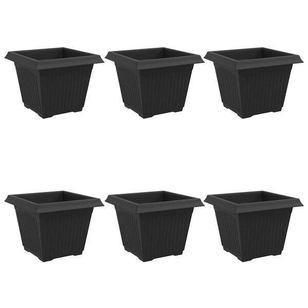 vidaXL Square Flower Pot 6 pcs Black 28.5 x 28.5 x 22 cm Plastic
