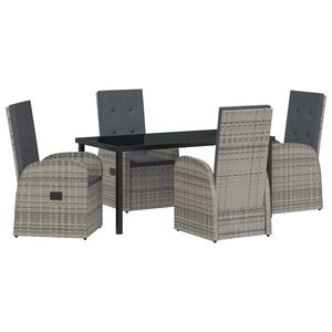 vidaXL Garden Dining Set with Cushion 5 pcs Grey Poly Rattan