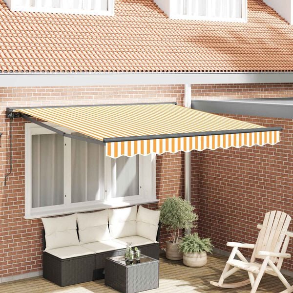 vidaXL Retractable Awning Manual Yellow and White 300 x 250 cm