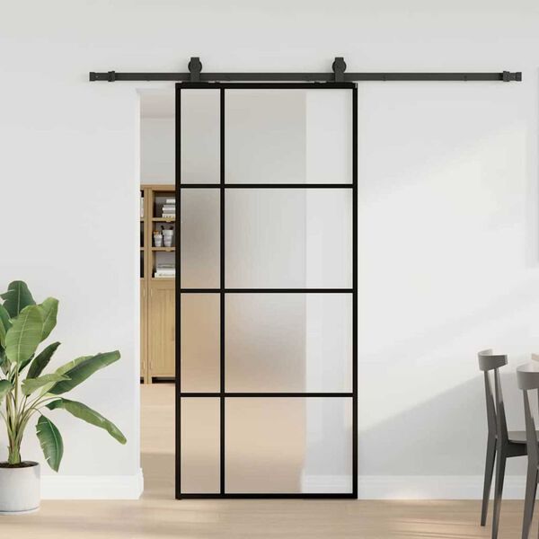 vidaXL Sliding Door with Hardware Set Black 90x205 cm ESG Glass