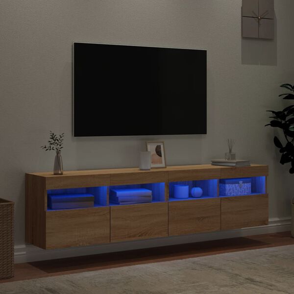 vidaXL TV Wall Cabinets with LED Lights 2 pcs Sonoma Oak 80x30x40 cm