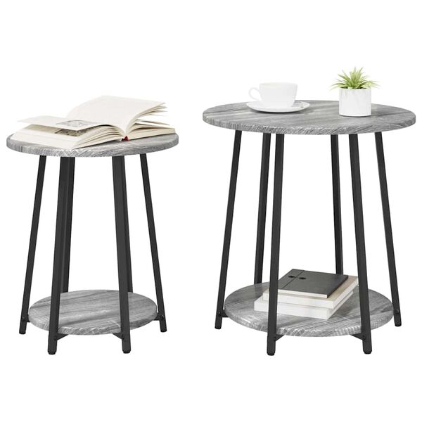 vidaXL Side Table Set 2 pcs Grey sonoma and Black 50 x 50 x 51 cm