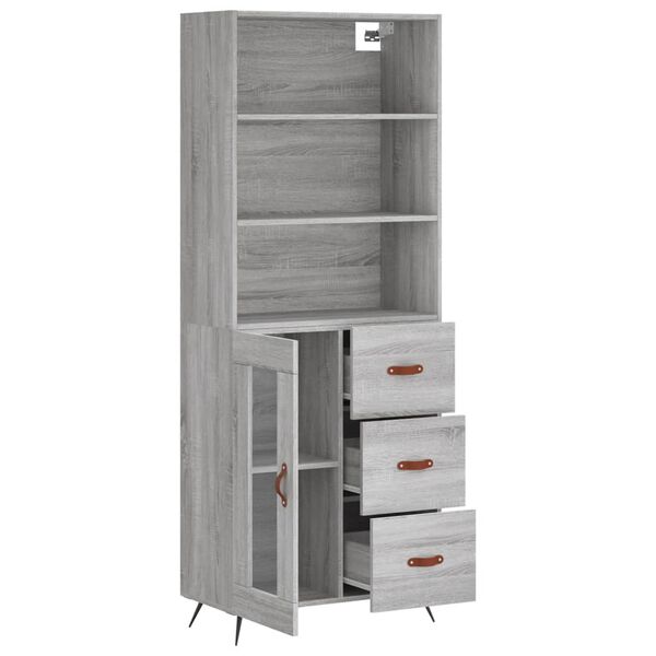 vidaXL Highboard Grey Sonoma 69.5x34x180 cm Engineered Wood