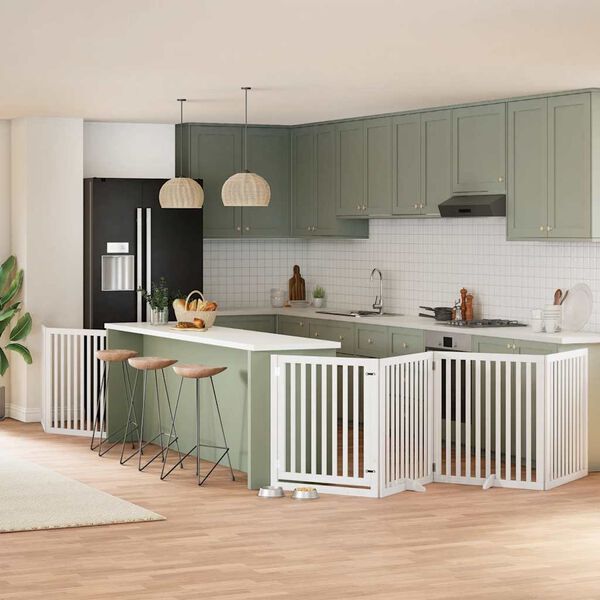 vidaXL Dog Gate with Door Foldable 6 Panels White 480 cm Poplar Wood