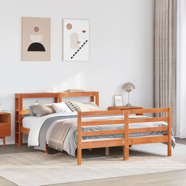 vidaXL Bed Frame without Mattress Wax Brown 140x190 cm Solid Wood Pine