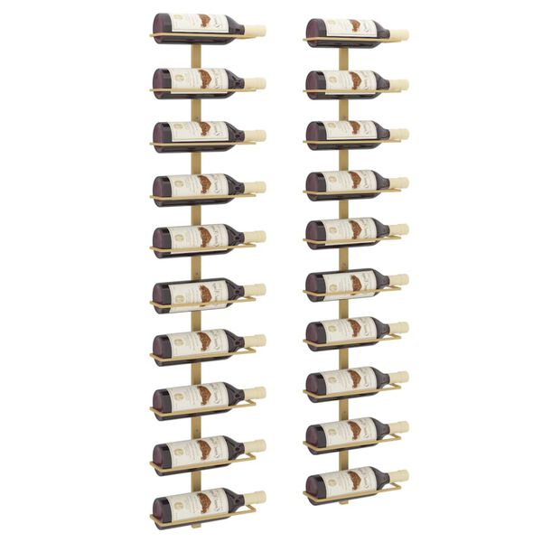 vidaXL Wall-mounted Wine Rack for 10 Bottles 2 pcs Gold Metal