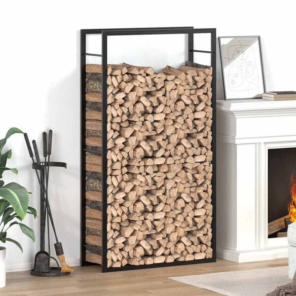vidaXL Firewood Rack Matt Black 80x28x154 cm Steel