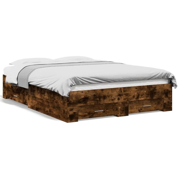 vidaXL Bed Frame with Drawers without Mattress Smoked Oak 120x200 cm