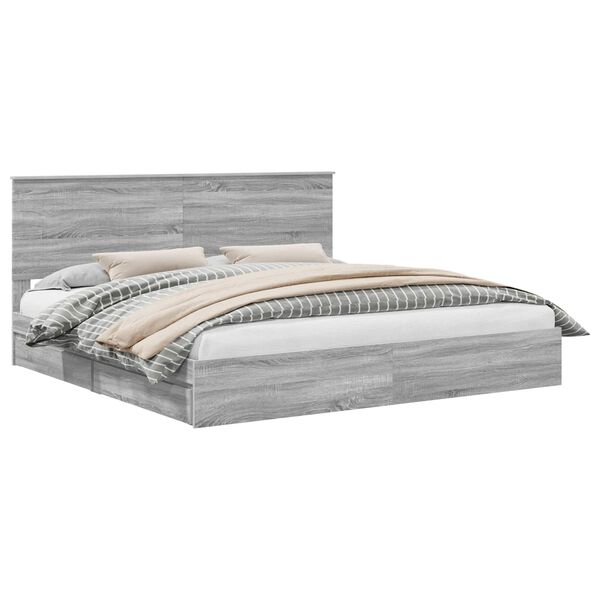 vidaXL Storage Bed Grey Sonoma 200 x 200 cm Engineered Wood