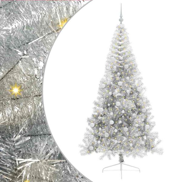 vidaXL Artificial Pre-lit Christmas Tree Silver 210 cm PET
