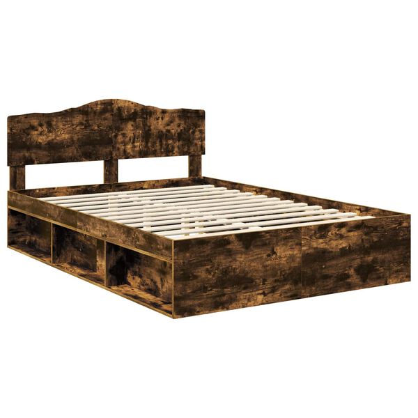vidaXL Bed Frame Smoked Oak 160 x 200 cm Solid Pine Wood